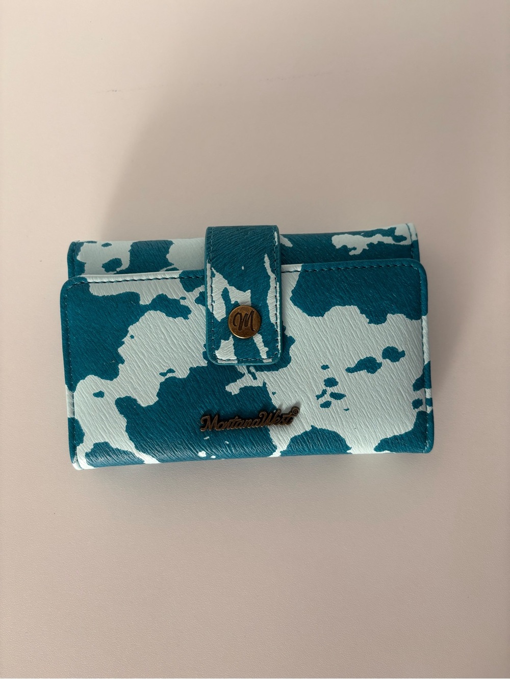 Montana West Teal and Light Blue Cowhide-Print Card Holder Wallet